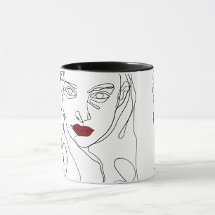 Modern minimalistic one-line drawing face mug