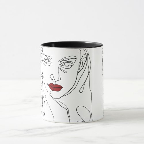 Modern minimalistic one_line drawing face mug