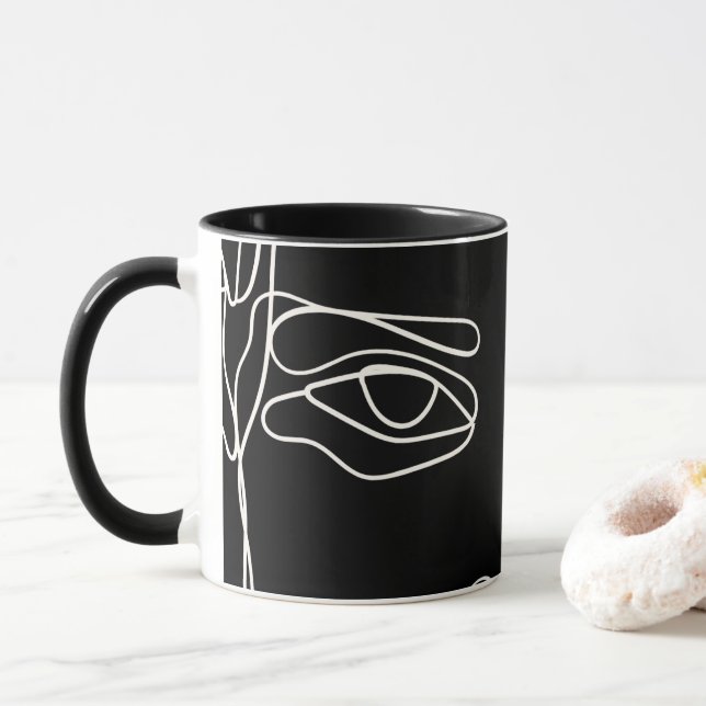 Modern minimalistic one-line drawing face mug (With Donut)