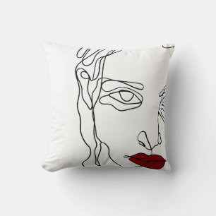 Modern minimalistic one-line drawing face throw pillow