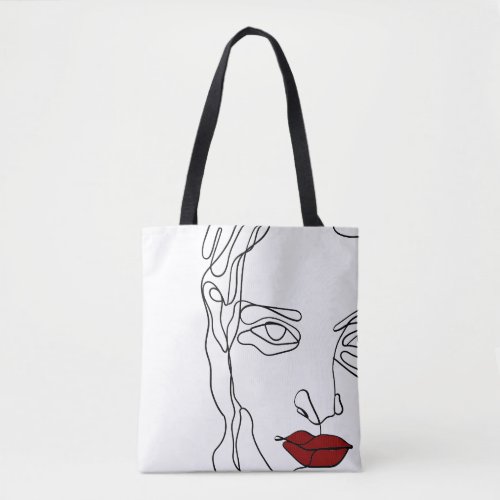 Modern minimalistic one_line drawing face tote bag