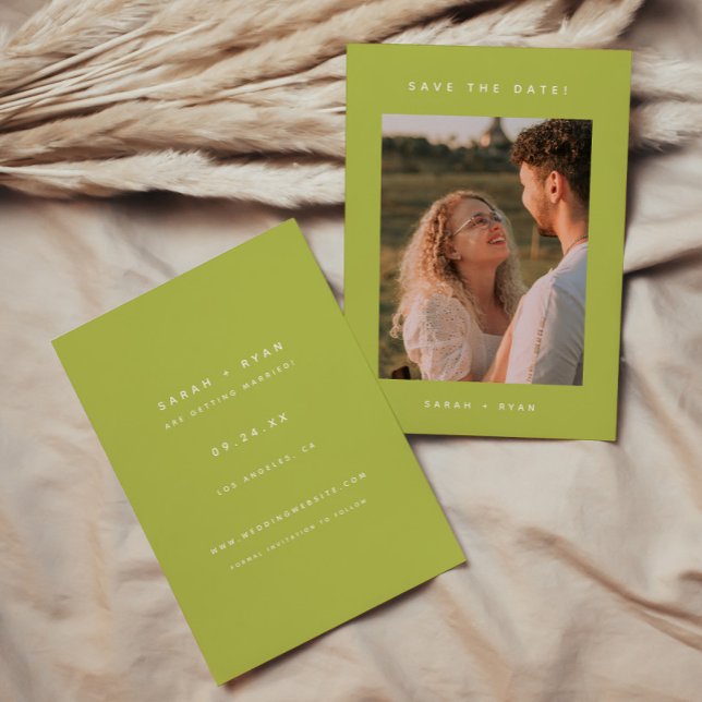 Modern Minimalistic Photo Lime Green Wedding Save The Date (Creator Uploaded)