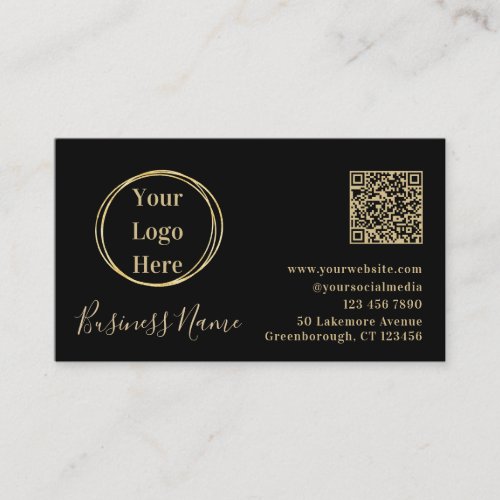 Modern Minimalistic QR Code Black Gold Business Card