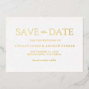 Modern Minimalistic Save The Date Golden  Foil Invitation