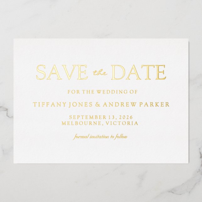 Modern Minimalistic Save The Date Golden  Foil Invitation (Front)