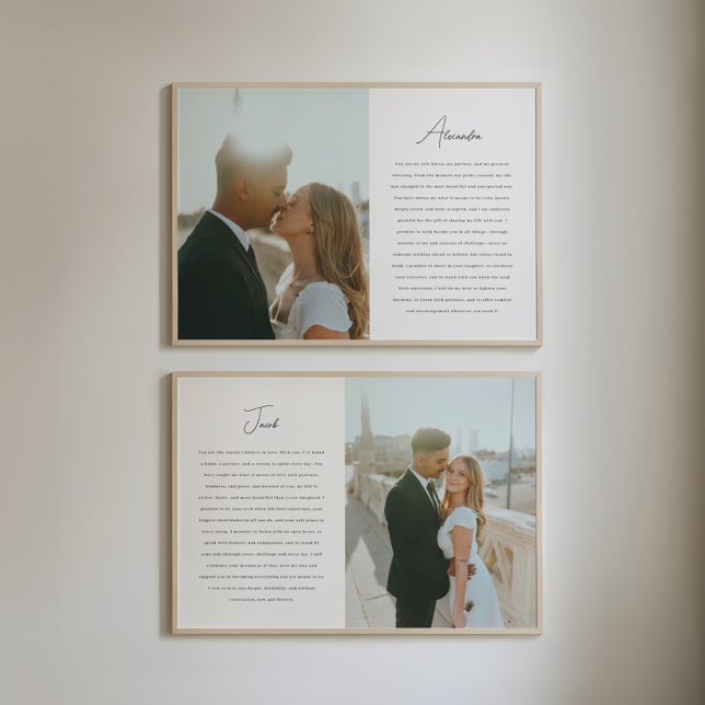 Modern Minimalistic Script 2-Photo Wedding Vows Wall Art Sets (Creator Uploaded)