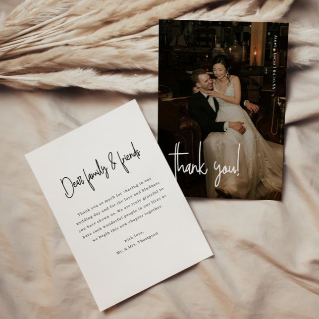 Modern Minimalistic Script Full Photo Wedding Thank You Card (Creator Uploaded)