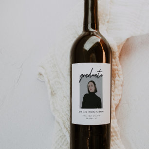Modern Minimalistic Script Graduation Photo Wine Label