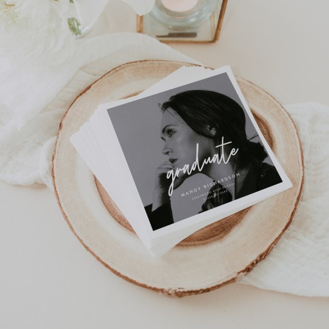Modern Minimalistic Script Photo Graduation Party Napkins (Creator Uploaded)