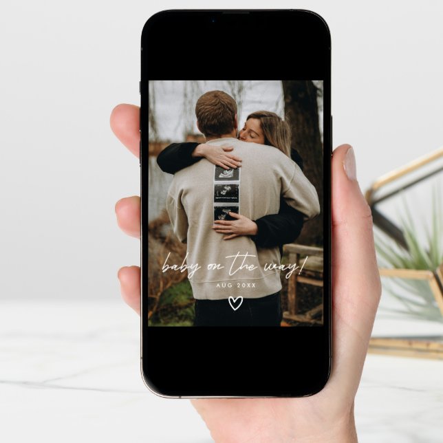 Modern Minimalistic Script Photo Pregnancy Announcement (Front Digital)