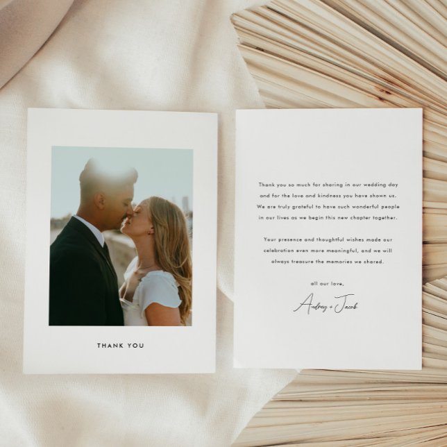 Modern Minimalistic Script Wedding Photo Thank You Card (Creator Uploaded)