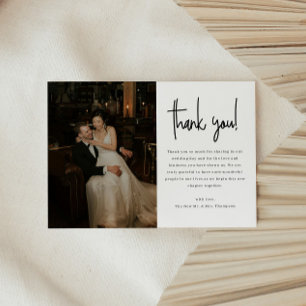 Modern Minimalistic Script Wedding Photo Thank You Card