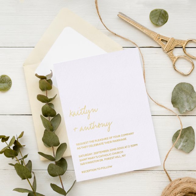 Modern Minimalistic Script Wedding Real Foil Invitation (Creator Uploaded)
