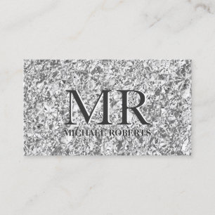 Modern Minimalistic Silver Foil Black Leather QR Business Card