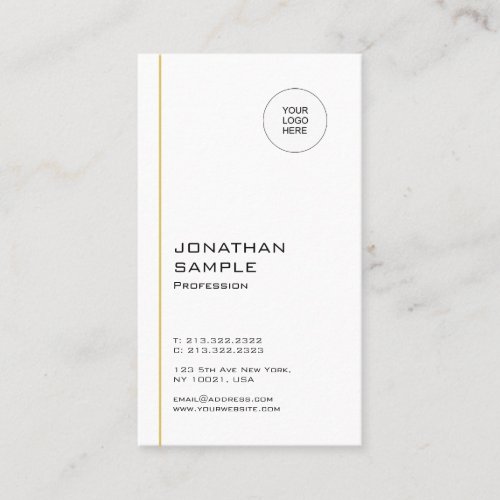 Modern Minimalistic Template Gold White Vertical Business Card