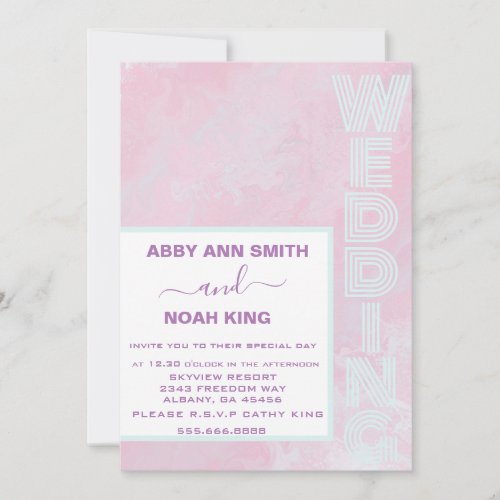 Modern Minimalistic Watercolor Pink  Blue Wedding Invitation