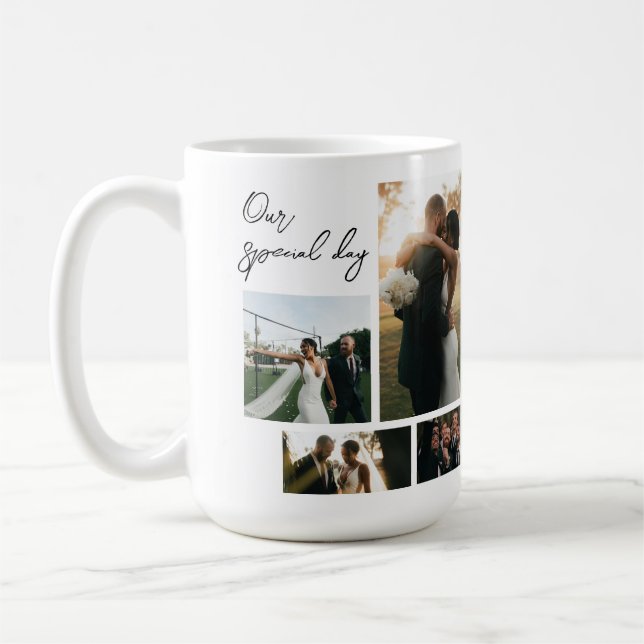 Modern minimalistic wedding collage  coffee mug (Left)