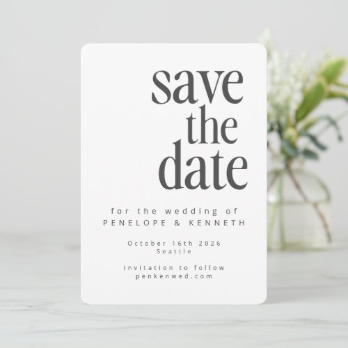 Modern Minimalistic White Black Simple Wedding Save The Date