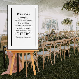 Modern Minimalistic White on Black Drinks Menu Foam Board