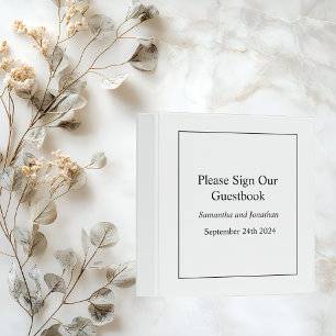 Modern Minimalistic White on Black Guest Book 3 Ring Binder