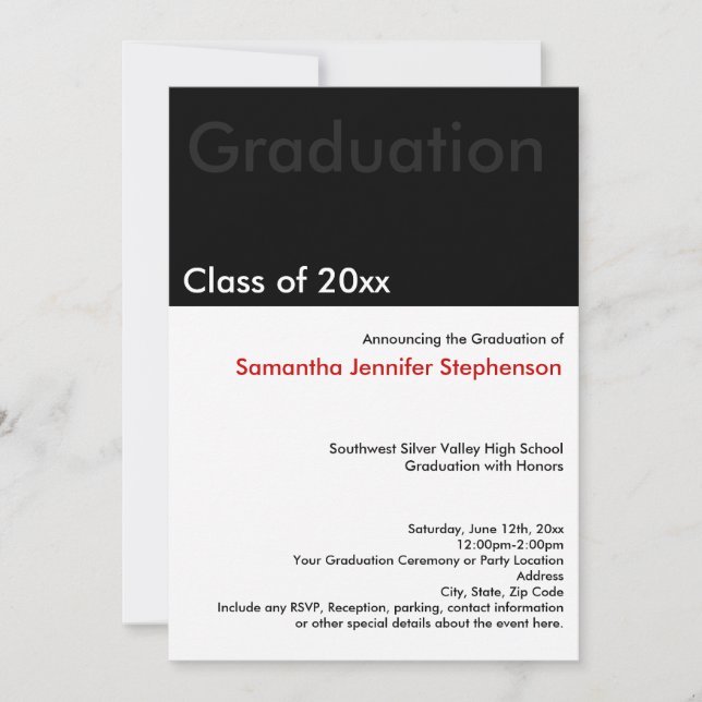 Modern Minimilast Black Graduation Announcement (Front)