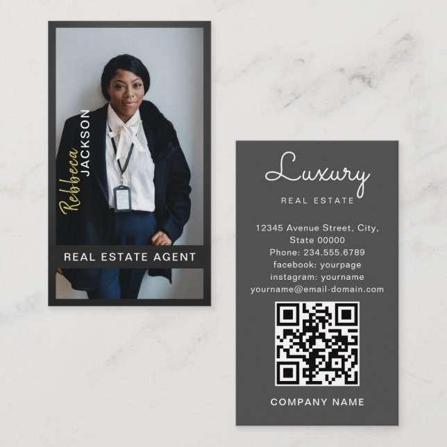 Modern  Minimul Realtor photo real Estate QR code Business Card (Front/Back)