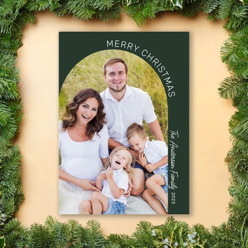 Modern Mininalist Boho Arch Family Photo Holiday Card