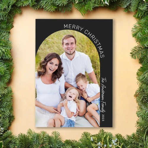 Modern Mininalist Boho Arch Family Photo Holiday Card