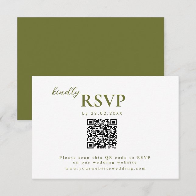 Modern mininalist Olive Green Wedding chic RSVP Card (Front/Back)