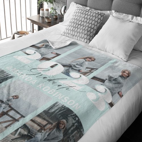 Modern Mint 6 Photo Graduation Fleece Blanket