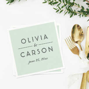 Modern Mint and Black Monogram Wedding Paper Napkins