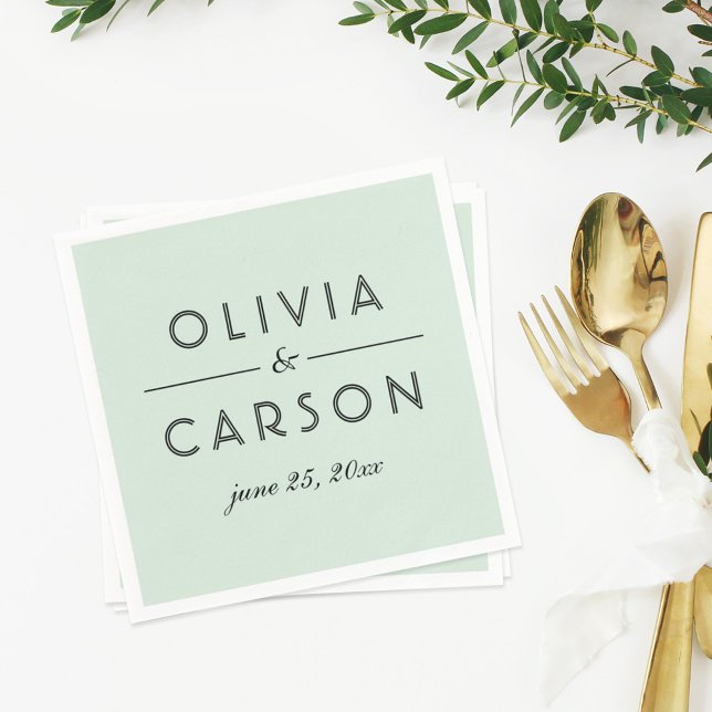 Modern Mint and Black Monogram Wedding Paper Napkins (Creator Uploaded)