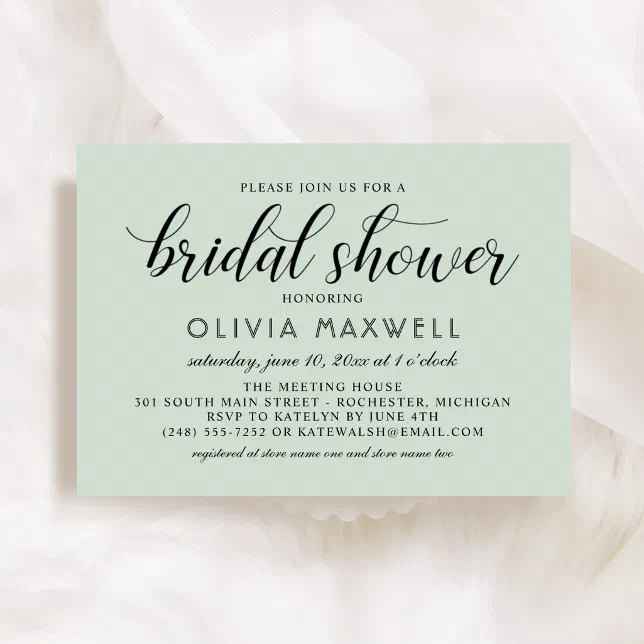 Modern Mint And Black Script Bridal Shower Invitation Zazzle