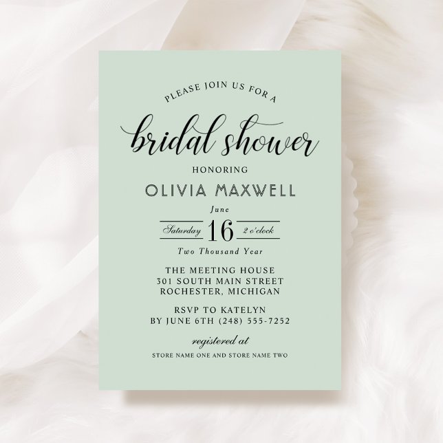 Modern Mint and Black Script Bridal Shower Invitation (Creator Uploaded)