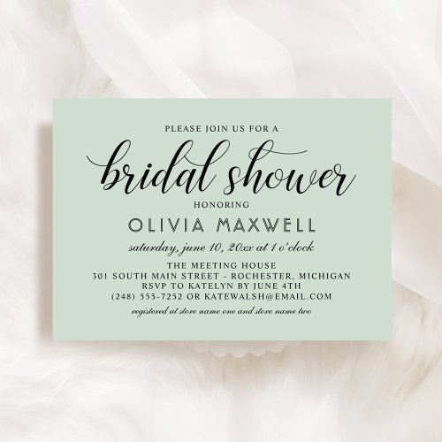 Modern Mint and Black Script Bridal Shower Invitation