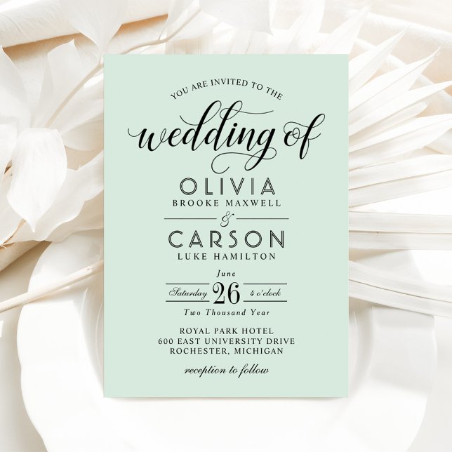 Modern Mint and Black Script Wedding Invitation (Creator Uploaded)