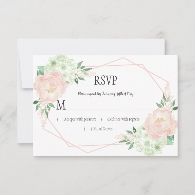 Modern Mint and Blush Floral Geometric RSVP Card (Front)