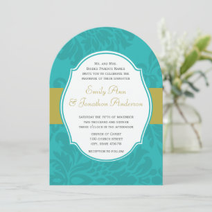 Modern Mint and Chartreuse Damask Wedding Invite