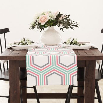 Modern Mint And Coral Hexagons Pattern Short Table Runner by heartlockedhome at Zazzle