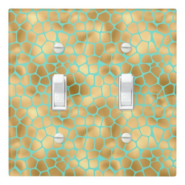 Modern Mint and Gold Giraffe Print  Light Switch Cover (In Situ)