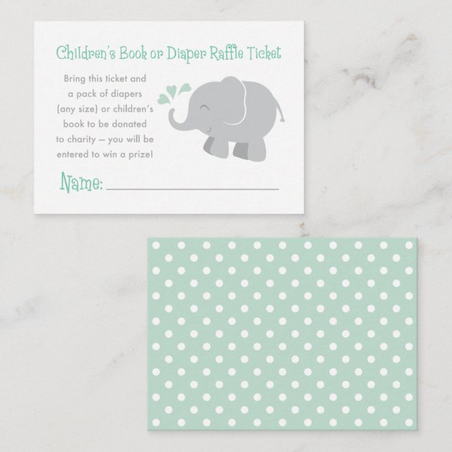 Modern Mint and Gray Elephant Baby Shower Enclosure Card (Front/Back)