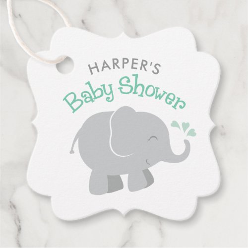 Modern Mint and Gray Elephant Baby Shower Favor Tags