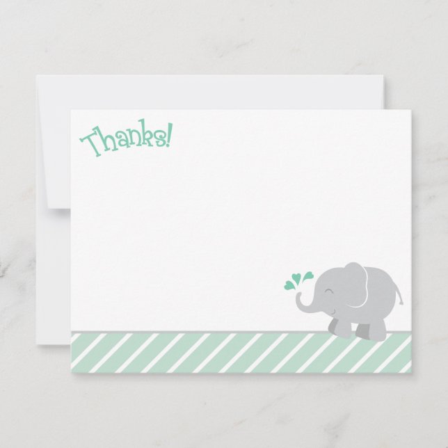 Modern Mint and Gray Elephant Baby Shower Note Card (Front)