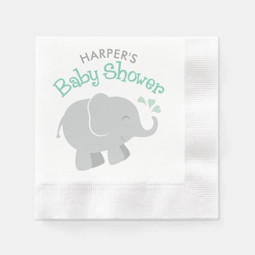 Modern Mint and Gray Elephant Baby Shower Paper Napkins
