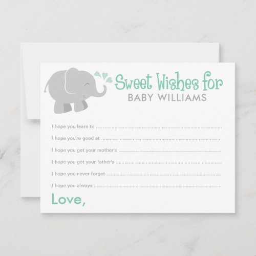 Modern Mint and Gray Elephant Baby Shower Wishes