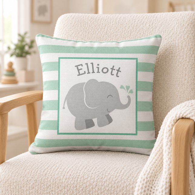 Modern Mint and Gray Elephant Monogram Throw Pillow (Creator Uploaded)