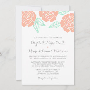 Modern Mint and Peach Rose Wedding Invitations