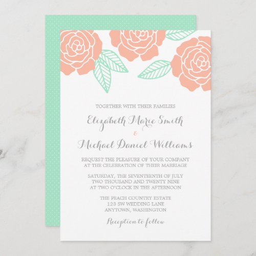 Modern Mint and Peach Rose Wedding Invitations