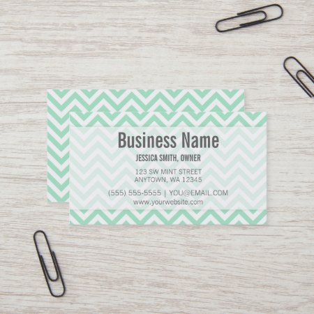 Modern Mint And White Chevron Pattern Business Card