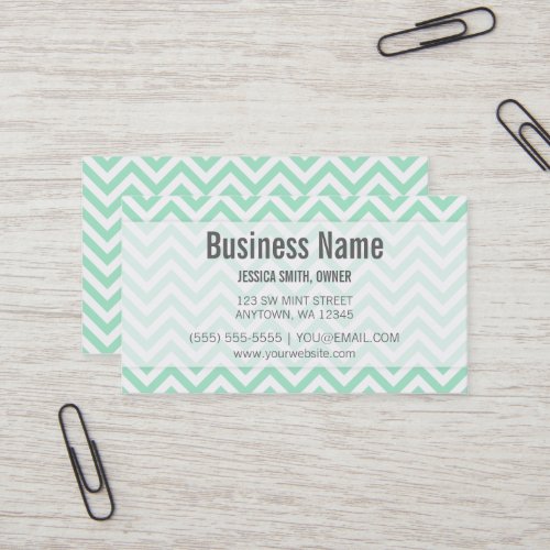 Modern Mint and White Chevron Pattern Business Cards